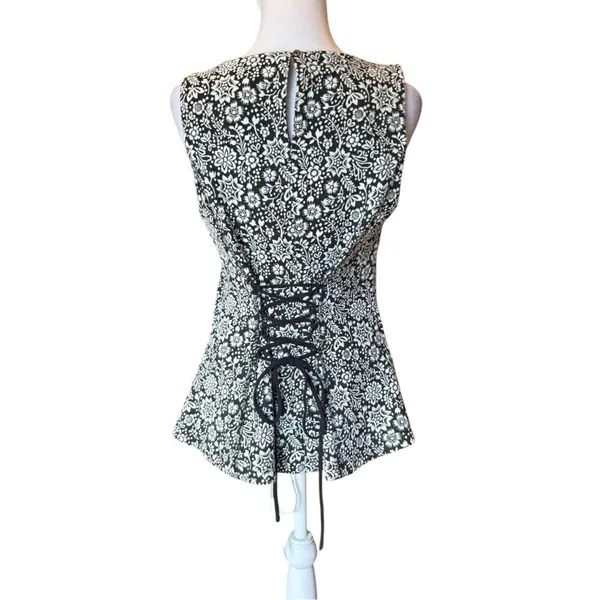 Anthropologie Corseted Jacquard Top Womens Size Medium White Black - Image 10