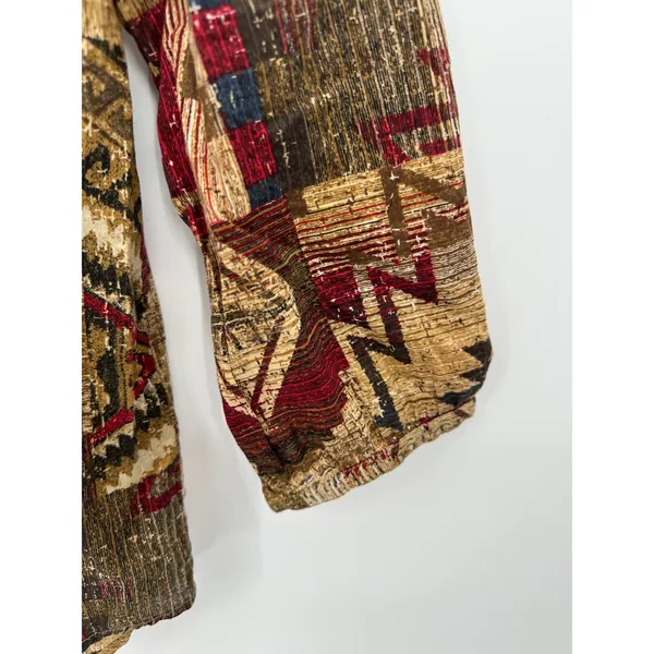 Lauren Ralph Lauren Women‎ Medium Brown Red Southwestern Cotton Blouse BH29 - Image 4