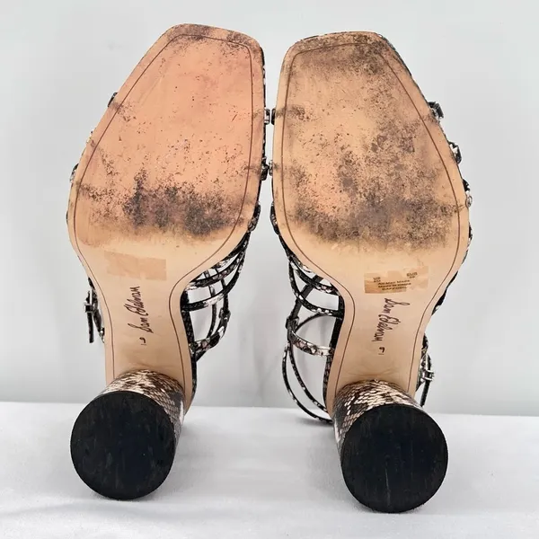Sam Edelman Daffodil Taupe Snakeprint Ankle Wrap Block Heel Strappy Sandals Sz 9 - Image 10