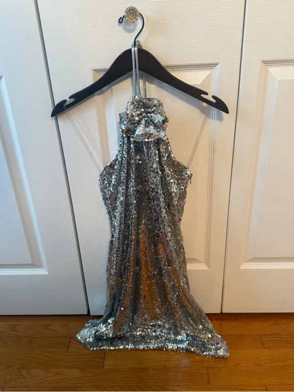 Anthropologie Delfi Collective Sequin Halter Mini Dress in Silver - Image 2