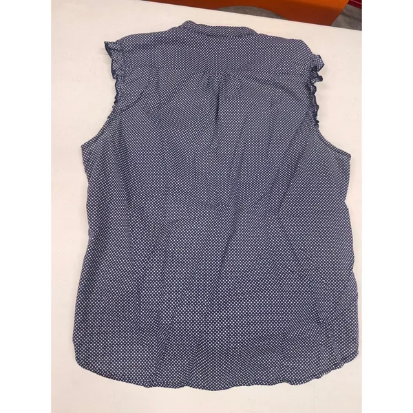 Maurices Navy Blue Polka Dot Sleeveless Tie Front Button Down Blouse Large - Image 4