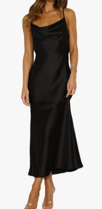 NWT Mogidol Red Satin Cowl Neck Backless Midi Dress Size L - Image 2