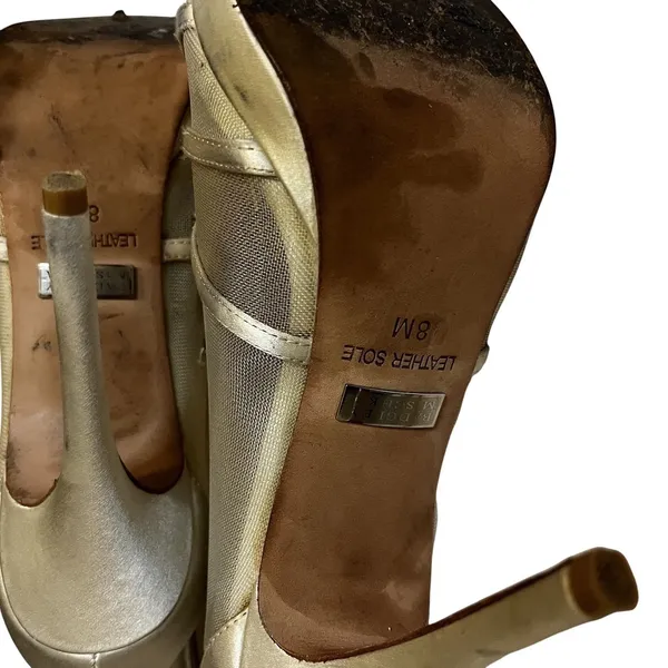 Badgley Mischka Lianna Peep Toe Booties Sz 8M Champagne Rhinestone Wedding Heels - Image 6