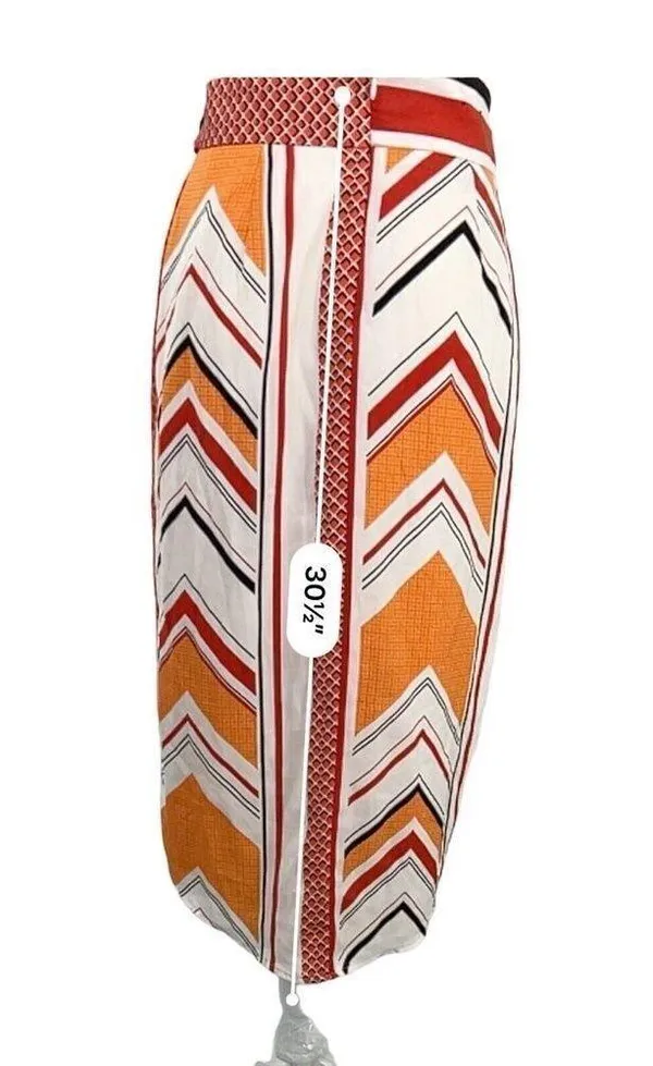 Banana Republic Tie Wrap Geo Skirt Orange White Size 4 - Image 9