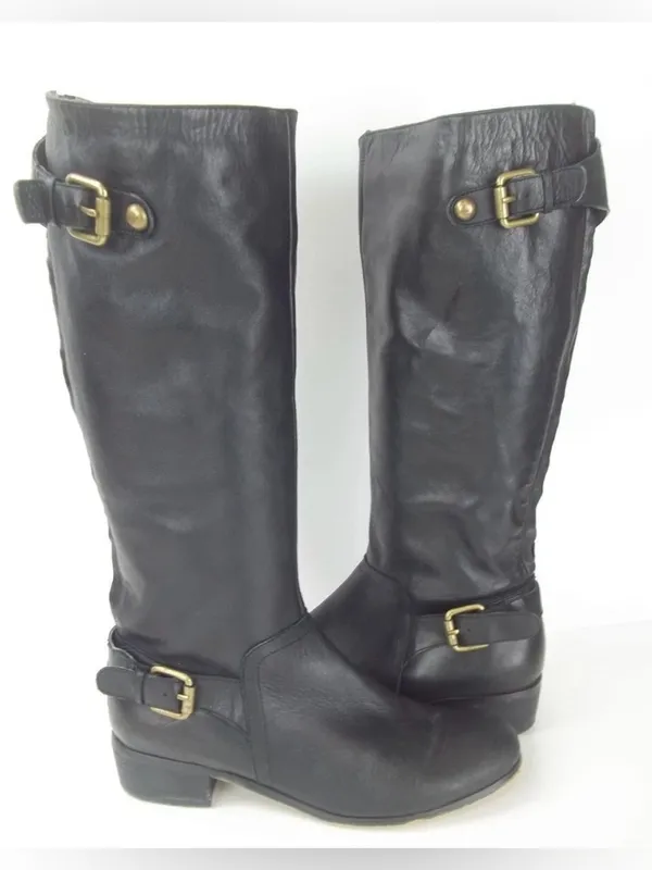 Corso Como Womens Boots Tall US 7 M Black Leather Zip Buckle Riding - Image 3