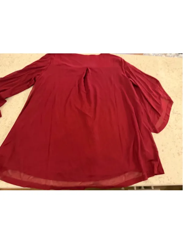 NEW Ruffle 3/4 Sleeve Chiffon Tops V Neck 2 Layers Blouse M - Image 5