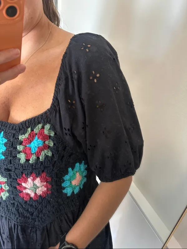 ASOS Black floral crochet mini dress - Image 4