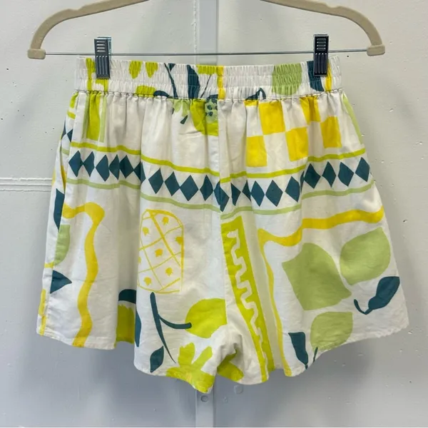Sabo Linen Blend High Waist Boho Resort Bermuda Mini Shorts White‎ Green Sz 4 - Image 2