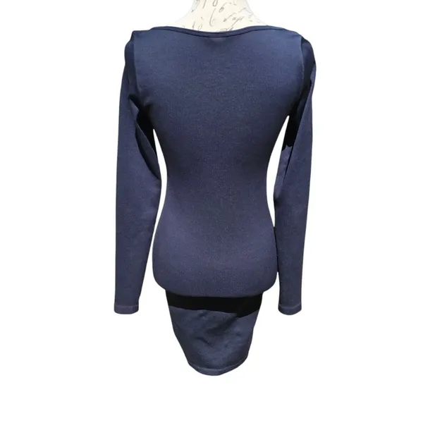 SUNDAY BEST -779 Aritzia Delta Sinch Seamless‎ Long Sleeve Ribbed Dress Navy M - Image 6