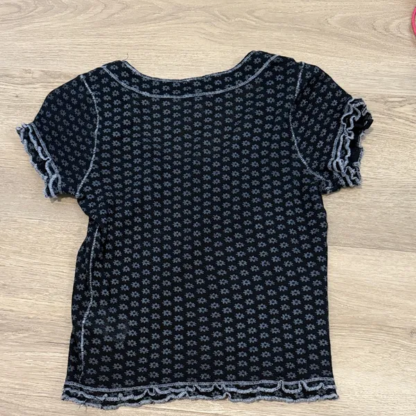 Free People Black and Gray Floral Short Sleeve Top - Image 2