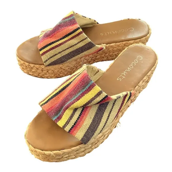 Coconuts Canvas Stripe Woven Platform Espadrille Mule Sandals Women’s Size 9 - Image 5