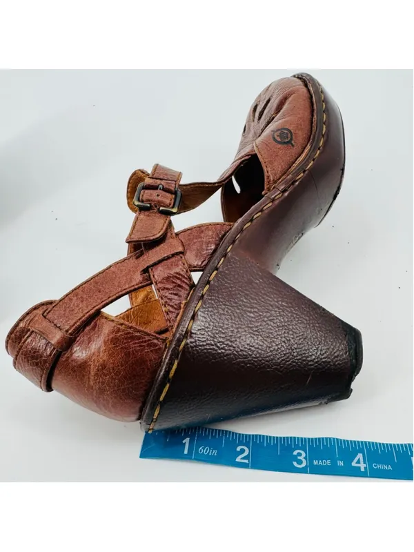 Born Charisma Mary Jane Brown Leather Cutout T-Strap Wedge Heels Size 10 - Image 7