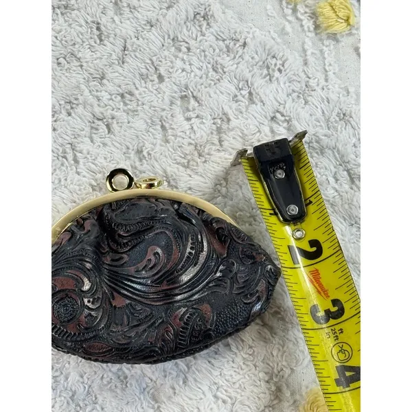 Vintage Buxton Leather Coin Purse &‎ Tooled Floral Kiss Lock Pouch Set Black - Image 8