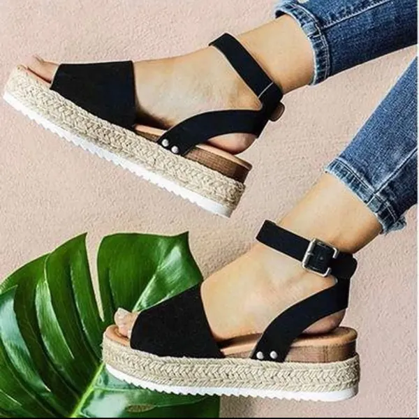 SheIn Womens Black Ankle Strap Espadrille Platform Sandals - Image 2