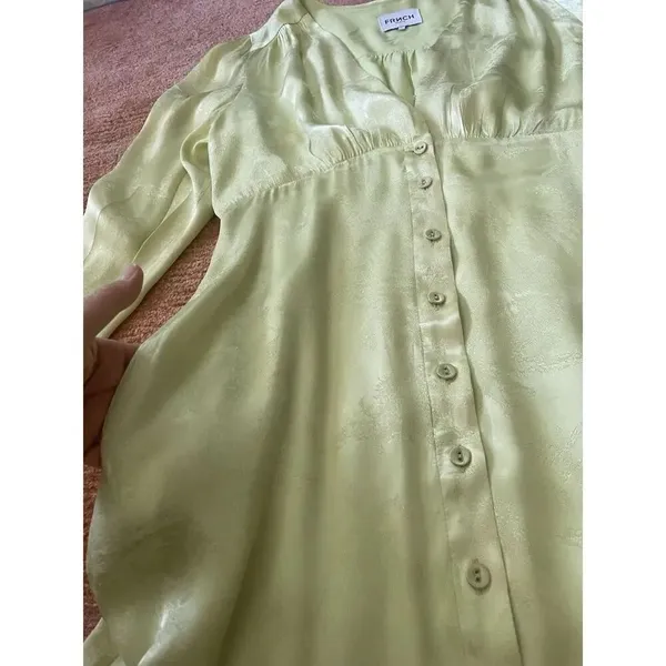 Frnch Paris Lime Green Satin Midi Dress Size L Long Sleeve Button Front - Image 2