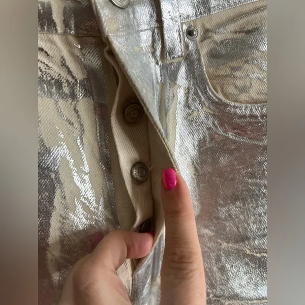 Zara silver metallic coated boyfriend fit straight leg jeans size 2 - Image 3