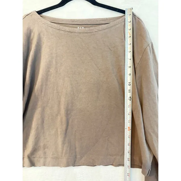 GAP Women Medium Brown Organic Cotton Boat Neck Long Sleeve Relaxed Cropped Top - Image 5