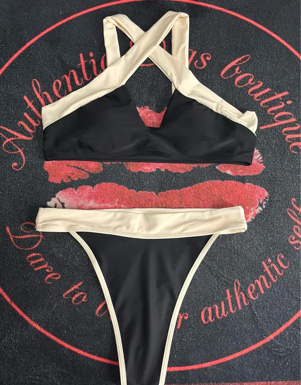 Boutique Black and Cream bikini set - Image 2