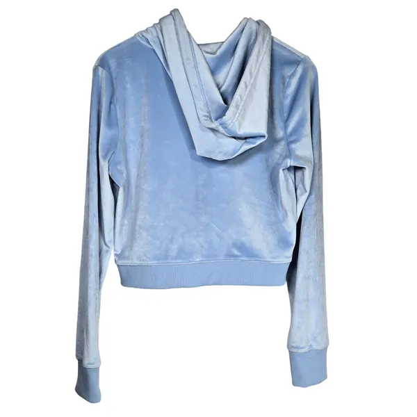Aerie‎ Real Good Velour Full Zip Hoodie Light Blue Cropped Sweatshirt Large - Image 2
