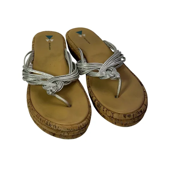 Dani Black Womens 8.5 Silver Metallic Multi Strap Cork‎ Platform Thong Sandals - Image 2