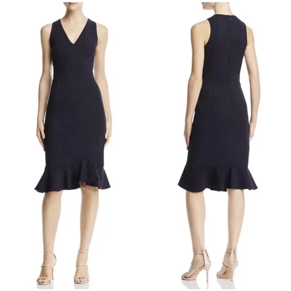 Betsey Johnson Scuba Crepe Dress Sheath Flirty Ruffle‎ Hem Size 12 Black - Image 3