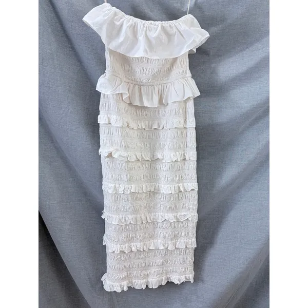 Cleobella Cream Smocked Midi Dress Sleeveless Ruffle‎ S Romantic - Image 4