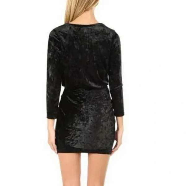 MISA Los Angeles Ophelie Black Crushed Velvet Tie Front Mini Dress Stretch Small - Image 15