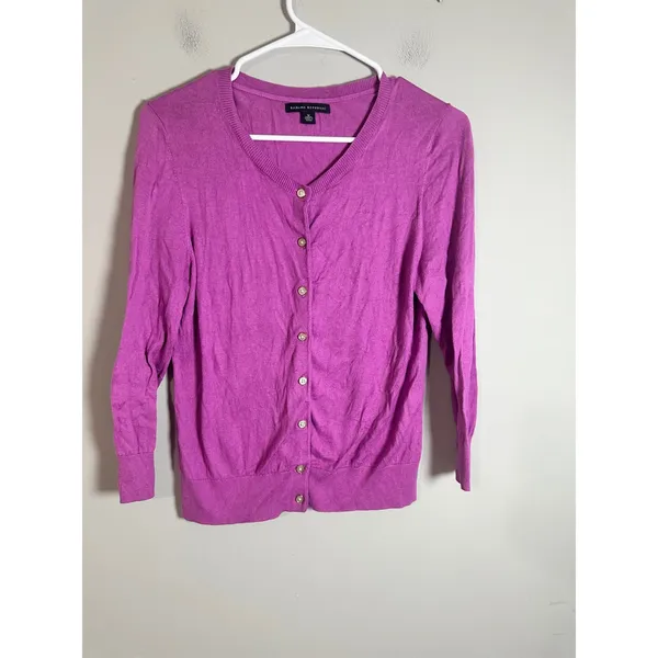 Banana Republic Cardigan Petunia Purple Cotton Silk V-Neck Sweater Size M‎ - Image 2