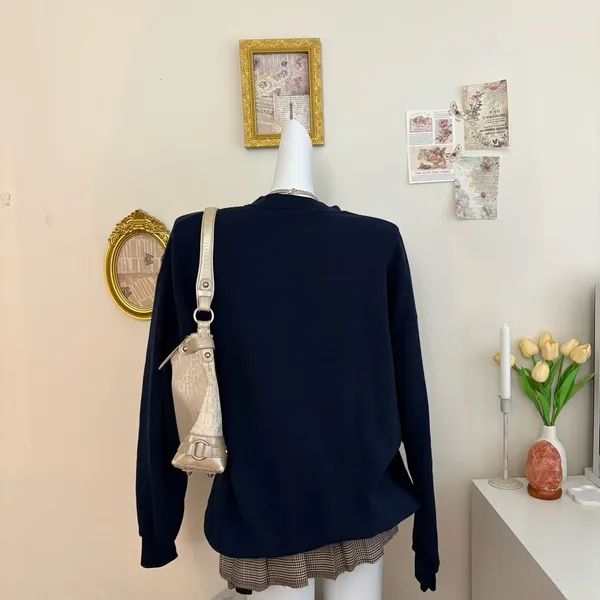 Vintage Teddy Bear Sweatshirt Navy Blue Embroidered Bears - Image 3
