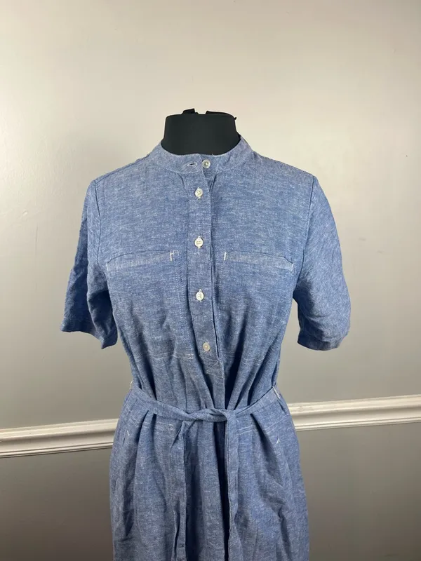Banana Republic Factory Utility Striped Linen Blend Midi Dress Antique Blue S - Image 3
