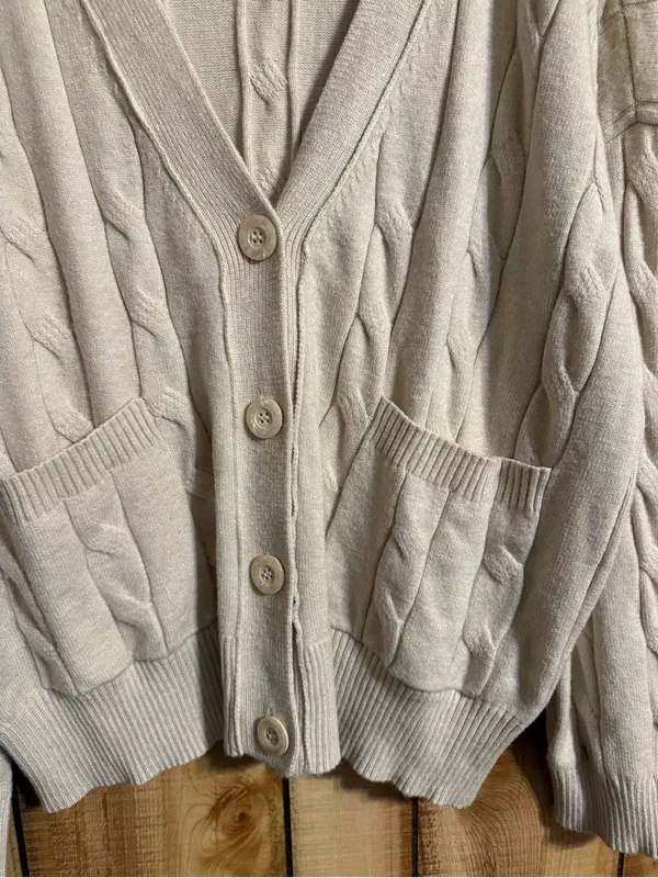 Chloe + Jasmine Cream Cable Knit Button Front Cardigan XL - Image 3