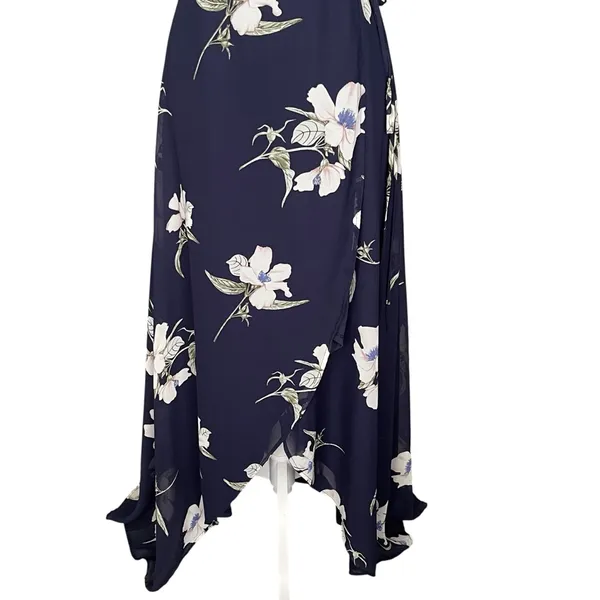 Lulus All Mine Floral Print High Low Wrap Dress Women’s Size L Navy - Image 5