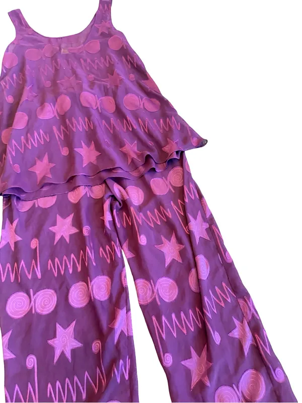 Victoria's Secret Gold Label Purple Pink Star Print Pajama Set Medium Women's - Image 13