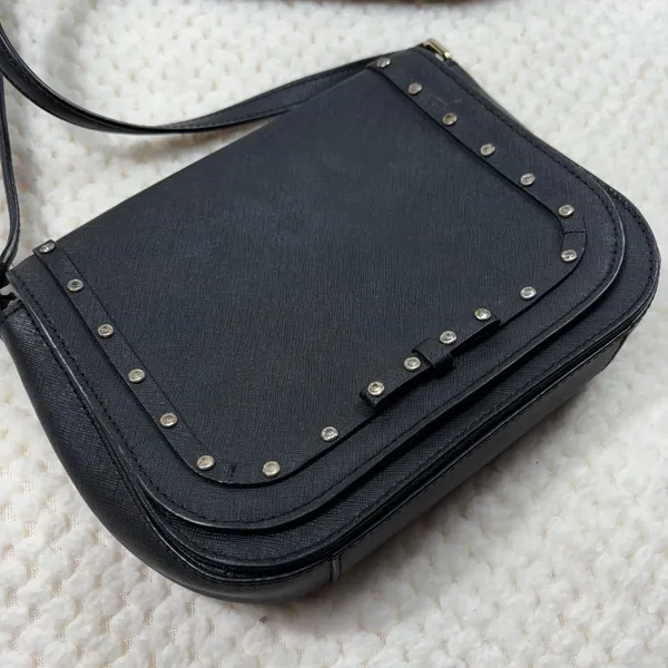 Kate Spade Black Saffiano Leather Rhinestone Embellished Small Crossbody Bag - Image 2