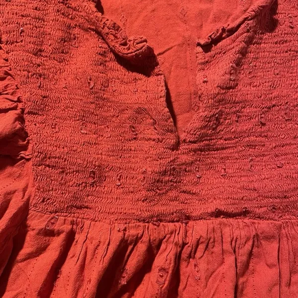 Universal Threads Blouse Womens Large Puff Sleeve Embroidered Burnt Orange Red - Image 7