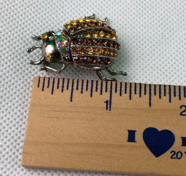 Vintage Silver Tone, Rhinestone, Ladybug Brooch - Image 4