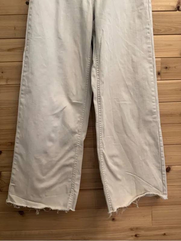 Oat 8/29 Cream High Rise Wide Leg Cotton Blend Pants Raw Edge Summer Casual - Image 7