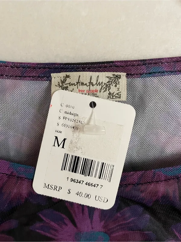 Free People NWT Purple Mesh Floral Ruched Women’s Tee Top Size M - Image 5