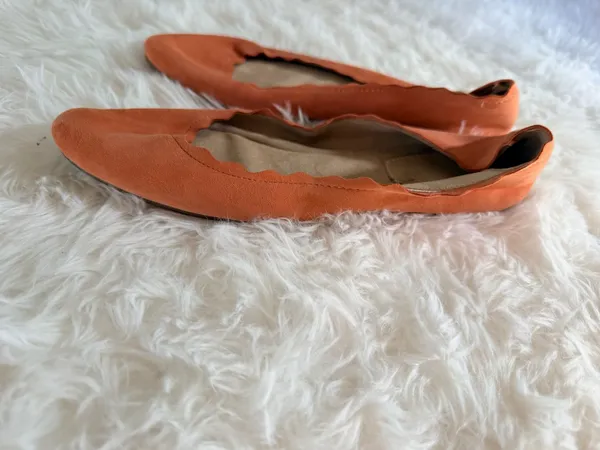 Kelly & Katie Weslyne Orange Suede Scalloped Ballet Flats - Image 2