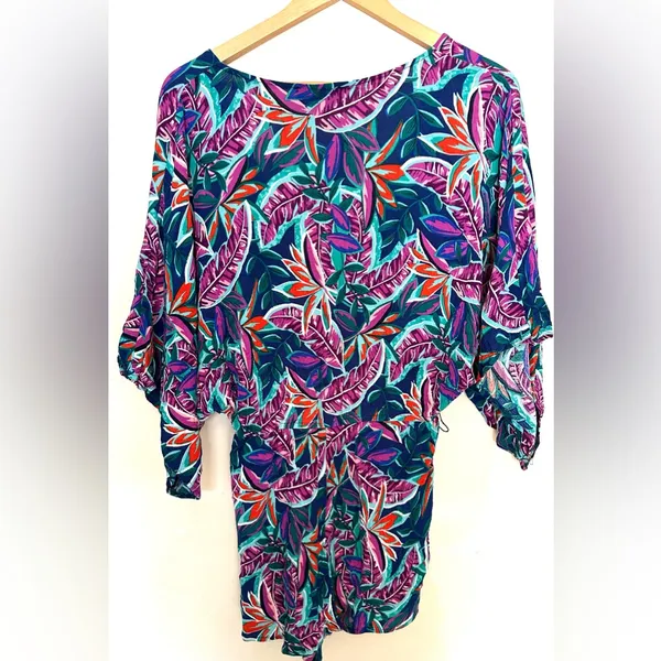Lulu's Hipnotized Purple‎ Floral Tropical Patterned Romper Sz Medium Crackled - Image 3