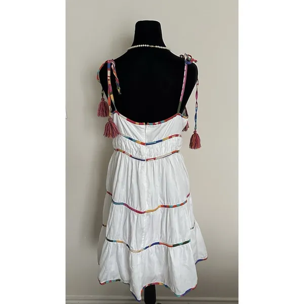 Antonio Melani Keri Tiered Dress White Cotton Rainbow Trim Size 8 Women’s - Image 3