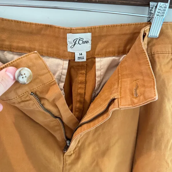 J.Crew Pleated‎ Chino Pants Caramel High Rise Tapered Cuff BG198 Sz 14l - Image 3
