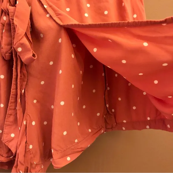Madewell Drapey Pull On Polka Dot‎ Shorts Orange White Small - Image 7