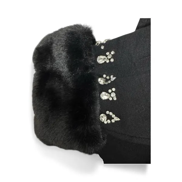 ANNE KLEIN Black Faux‎ Fur Women's XL Embellished V-Neck Sweater Whimsigoth Glam - Image 3