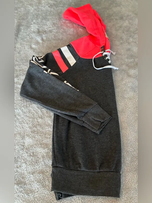 Women’s Bobbie Brooks Gray & Pink Hooded Neck Lace-Up Pullover Sweatshirt Size S - Image 7