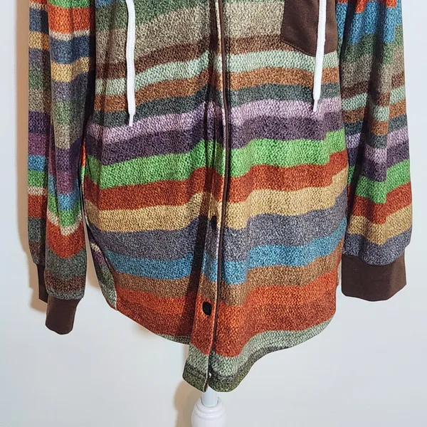 Exclusive Colorful Striped Hoodie NWT Sz Medium Women's Oversized Stripe Shacket - Image 4