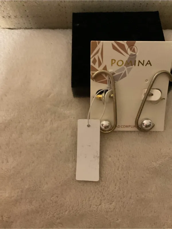 Pomina Gold-Tone Curved Drop Earrings with Polished Ball Accent - Image 2