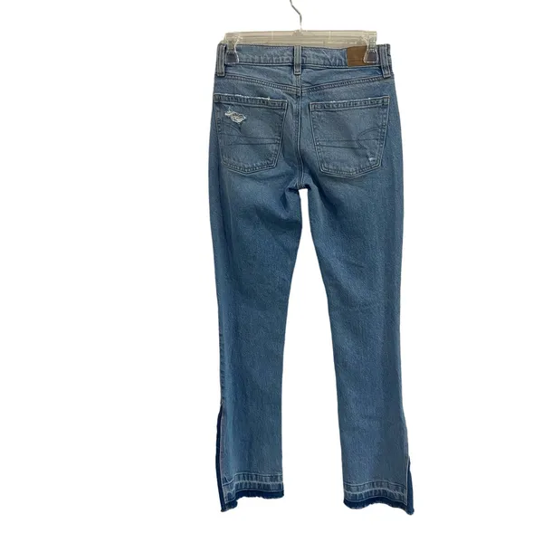 American Eagle Jeans Blue 90's‎ Low Rise Skinny Kick Distressed Sz 00 - Image 2