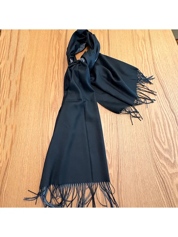 Black Fringe Lined Scarf Wrap Shawl - Image 2