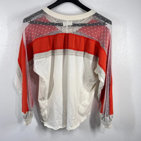 We The‎ Free Roadside Tee Orange Cream Pullover Swiss Dot Mesh Balloon Sleeves - Image 4